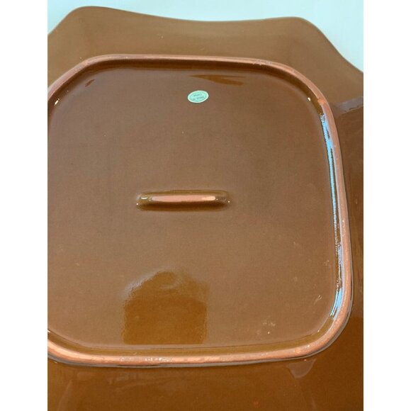 Red Plate Apple and Pear Texture Outline Design Serving Pottery 11 in X 11 in - Picture 5 of 11